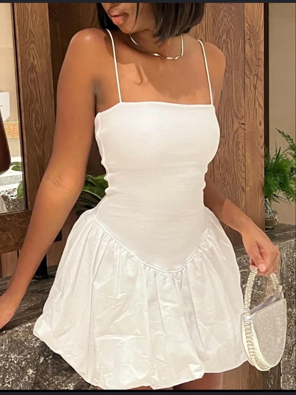 Zara White Ribbed Bodice Spaghetti-Strap Puff Dress